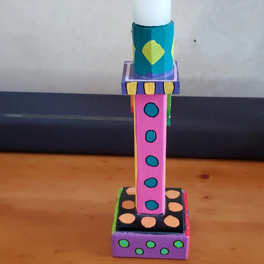 Third Ste USA colorful and whimsical candlestick holder yellow blue green red